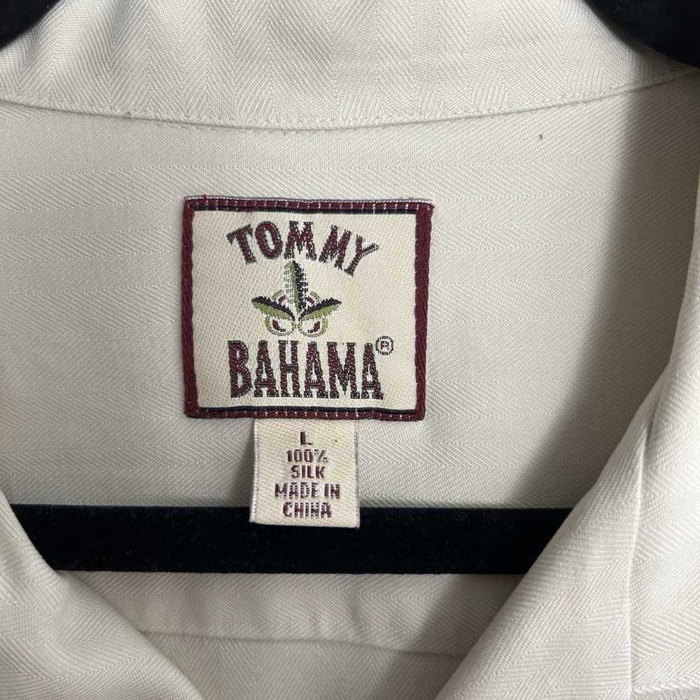 Vintage Tommy Bahama Embroidered 100% Silk Hawaiin Martinis & Bikinis Shirt Sz L - Picture 9 of 12